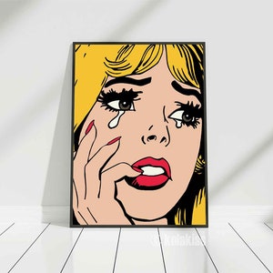 Pop Art Comic Girl, Crying Girl Pop Art, Sad Girl Print, Retro Comic Style, 1960s Pop Art, Vintage Comic Poster, Blonde Hair, Pop Art Print
