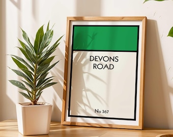 Personalised Street Print, Monopoly Inspired Print, Housewarming Gift, Custom Property Poster, Trendy New Home Gift, Green - Digital File