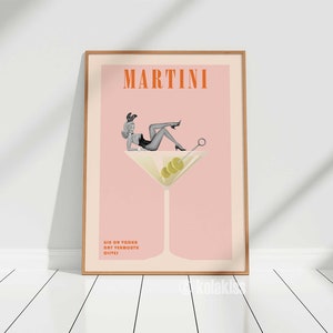 Impresión de cóctel de martini, arte de carrito de bar, impresión de cóctel retro, póster de cóctel vintage, póster de alcohol, arte de pared de moda, póster de licor