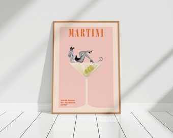 Martini Cocktail Print, Bar Cart Art, Retro Cocktail Print, Vintage Cocktail Poster, Alcohol Poster, Trendy Wall Art, Liquor Poster