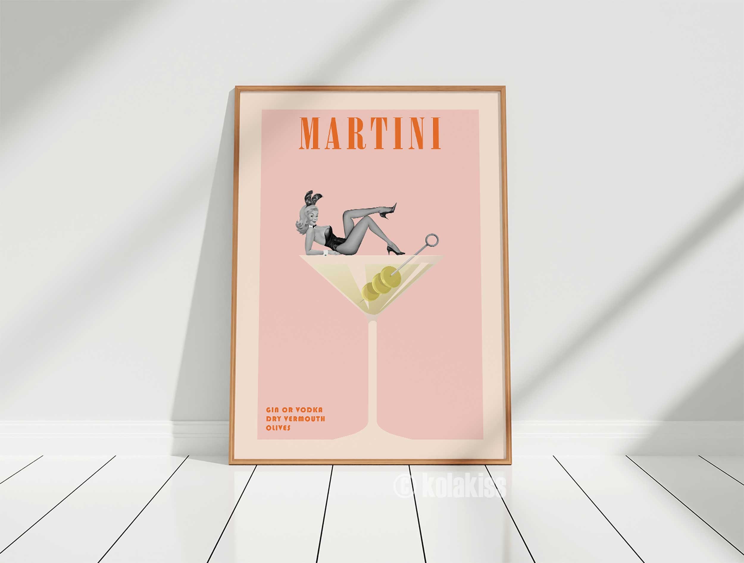 Martini Cocktail Print, Bar Cart Art, Retro Cocktail Print, Vintage ...