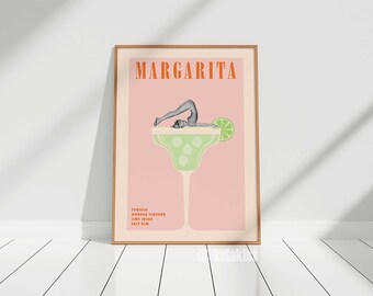 Margarita Cocktail Print, Bar Cart Art, Retro Cocktail Print, Vintage Cocktail Poster, Alcohol Poster, Trendy Wall Art, Liquor Poster