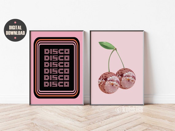 Cherry Disco Balls Print Set of 2, Disco Ball Decor, Disco Ball