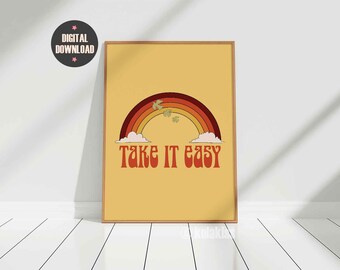 Take It Easy Print, Quote Art Print, 70s Style Poster, Retro Font Poster, 70s Font Wall Art, Seventies Typography Print, Digital Download