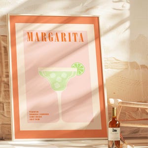 Margarita Cocktail Print - Orange, Bar Cart Art, Retro Cocktail, Vintage Cocktail Poster, Alcohol Poster, Trendy Wall Art, Liquor Poster