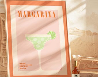 Margarita Cocktail Print - Orange, Bar Cart Art, Retro Cocktail, Vintage Cocktail Poster, Alcohol Poster, Trendy Wall Art, Liquor Poster
