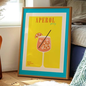 Aperol Spritz Cocktail Poster - Gelb, Bar Warenkorb Kunst, Retro Cocktail, Vintage Cocktail Poster, Alkohol Poster, Aperol Print, trendige Wandkunst