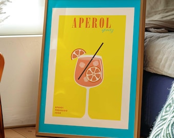 Aperol Spritz Cocktailtryck - Gul, Barvagnskonst, Retro Cocktail, Vintage Cocktailaffisch, Alkoholaffisch, Aperoltryck, Trendig Väggkonst
