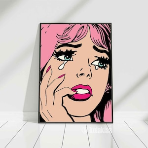 Pop Art Girl, Trendy Wall Art, Vintage Comic Poster, Retro Print, Preppy Room Decor, 60s Cute Cool Aesthetic College Dorm Apartment