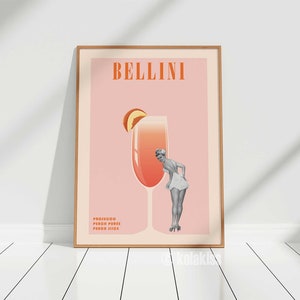 Bellini Cocktail Kunstdruck, Bar Cart Art, Retro Cocktail Druck, Vintage Cocktail Poster, Alkohol Poster, Bar Art, Schnaps, trendige Wandkunst