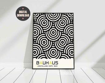 Bauhaus Exhibition Poster, Bauhaus Design Print, Geometric Graphic Art, Minimalist Wall Art, Bauhaus Abstract Print, Black and White Circles