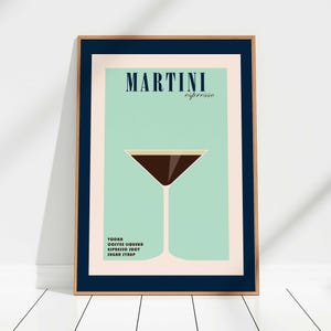 Espresso Martini Cocktail Poster - Blau, Barwagen, Martini Poster, Retro Cocktail, Vintage Cocktail Poster, Alkohol Poster, trendige Wandkunst