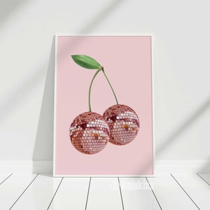 Cherry Disco Ball Print, Cherries Poster, Trendy Wall Art, Retro Art, Preppy Room Décor, Cool Minimalist Aesthetic College Unique Apartment