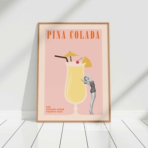 Impresión de cóctel de piña colada, arte de carrito de bar, impresión de cóctel retro, póster de cóctel vintage, póster de alcohol, arte de bar, arte de pared de moda