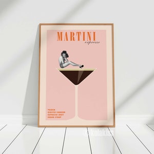 Impresión de cóctel Espresso Martini, carrito de bar, póster de Martini, impresión de cóctel retro, póster de cóctel vintage, póster de alcohol, arte de pared de moda
