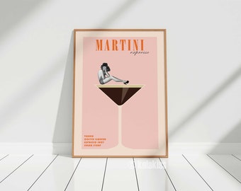 Print espresso martini cocktail, barwagen, martini poster, retro cocktail print, vintage cocktail poster, alcohol poster, trendy muurkunst