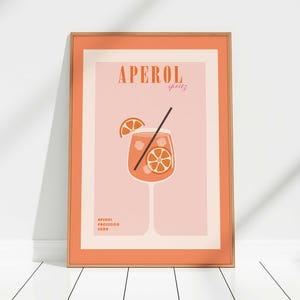 Impresión de cóctel Aperol Spritz - Naranja, Arte de carrito de bar, Cóctel retro, Póster de cóctel vintage, Póster de alcohol, Impresión de Aperol, Arte de pared de moda