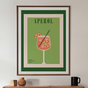 Aperol Spritz Cocktail Print - Grün, Bar Cart Art, Retro Cocktail, Vintage Cocktail Poster, Alkohol Poster, Aperol Print, trendige Wandkunst
