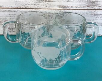 cool retro etched world globe coffee mugs and creamer