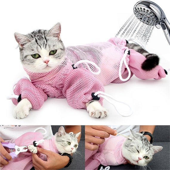 Mesh Cat Bathing Bag Cats Grooming Washing Bag Cat Bath Shower Etsy