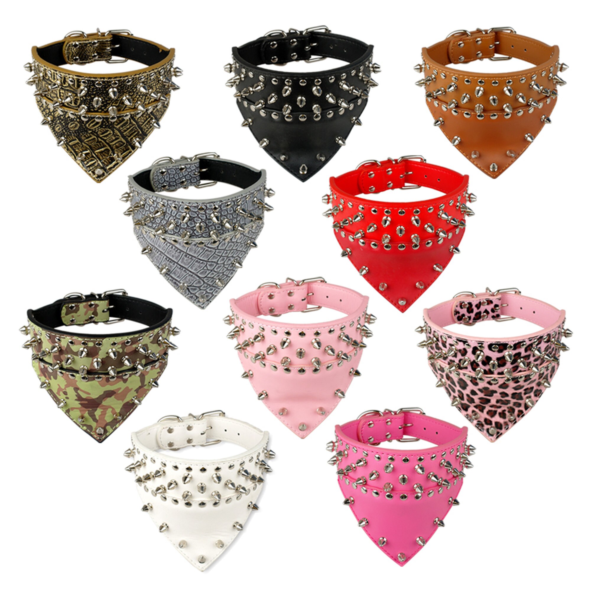 2 Wide Pet Dog Bandana Collars Leather Spiked Studded Etsy