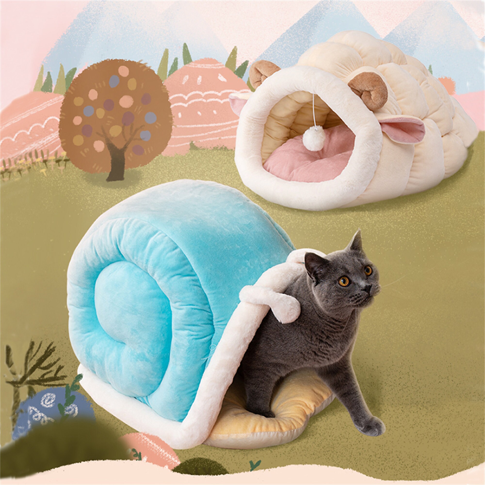 New Deep Sleep Cat Bed House Funny Snail Cats Mat Beds Warm Etsy