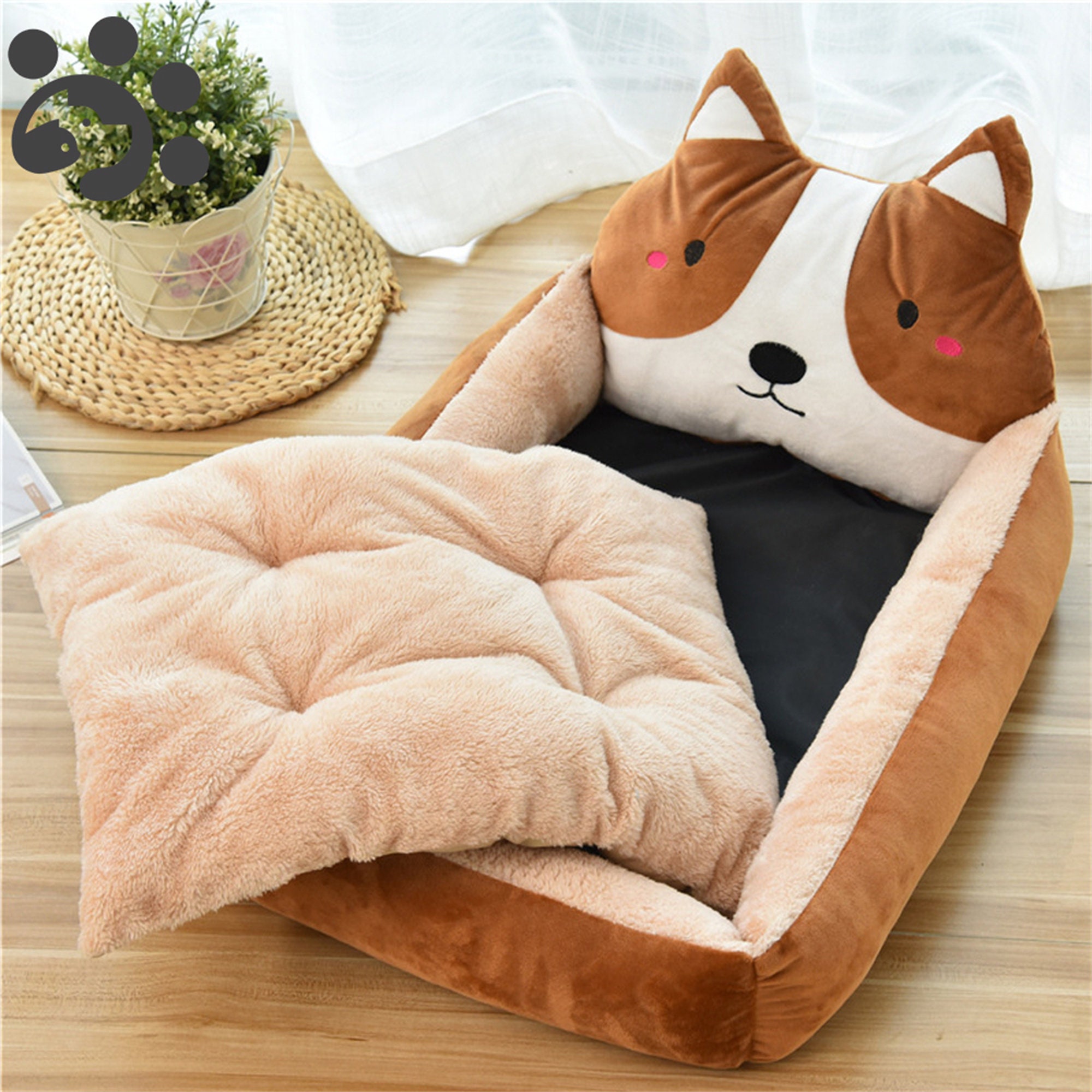 WhiteBrown Washer and Dryer Friendly TONBO Soft Plush 24 Cute and Cozy Cinnamon Roll Dog Cat Bed