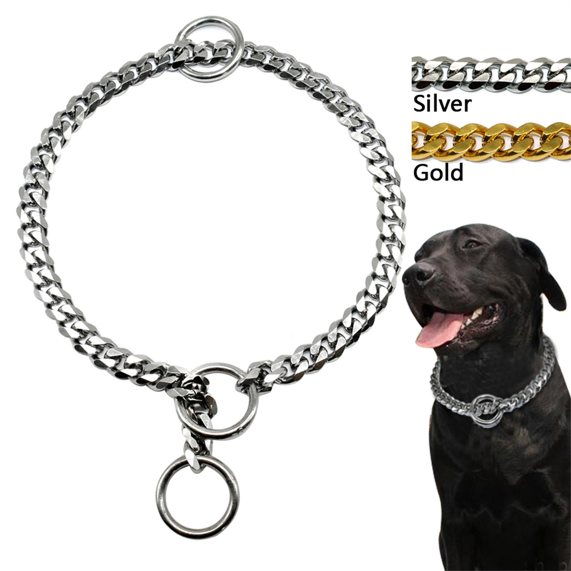 Dog Collar Pet Slip Collars Metal Stainless Steel Chain Etsy