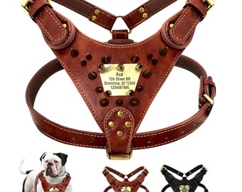 PU Leather Studded Dog Collar&Harness&Leash Pitbull Staff Medium Large X-Large