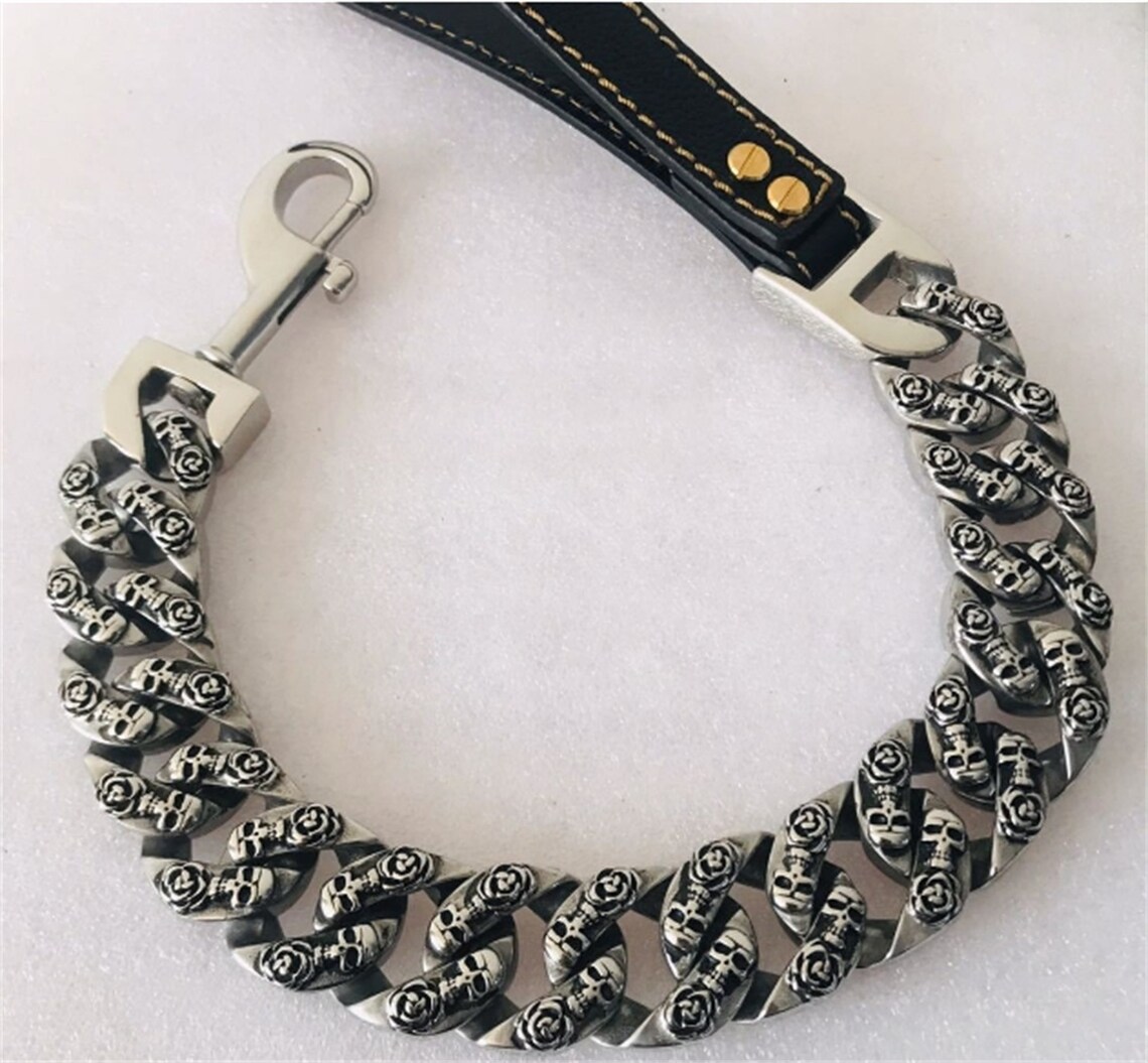Skull Designer Dog Chain Collar Leash Stainless Steel 32mm Etsy