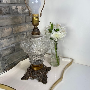 Clear Glass Brass Grape Cluster Vintage Lamp