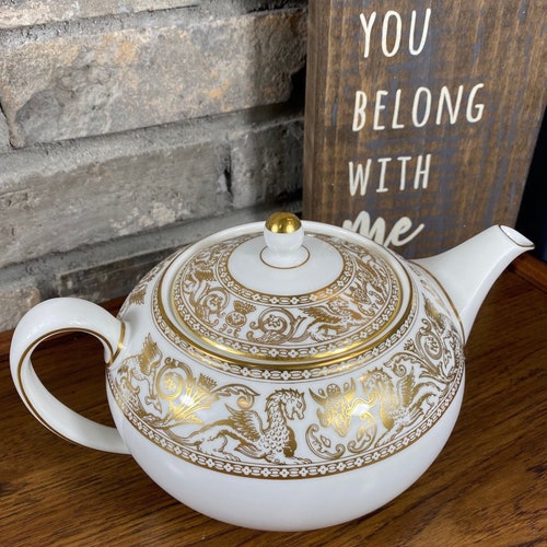 Vintage Wedgwood Bone China Teapot With Lid in Gold Florentine Etsy
