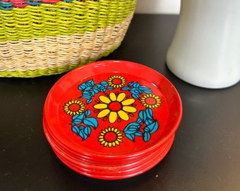 Vintage Retro Mod Floral Tea Set Plates or Tin Coasters
