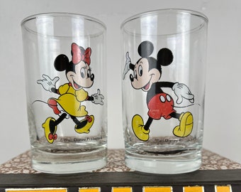Vintage 1980s Disney World Mickey and Minnie Libbey Tumbler Glasses