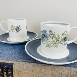 Vintage Wedgwood Bone China Flat Cups with Saucers, Glen Mist by Susie Cooper Design, Set of 2.