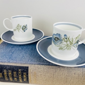 Vintage Wedgwood Bone China Flat Cups and Saucers, Susie Cooper Design, Glen Mist pattern. Set of 2.