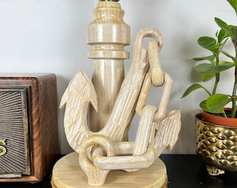 Vintage Nautical Boat Anchor Wooden Table Lamp, beach or lake house decor