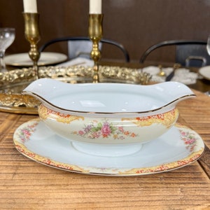 Vintage Noritake M Sauciere mit Unterteller, Florales Mystery Muster