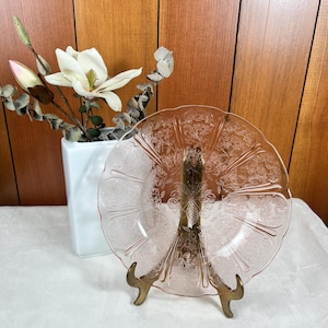 Vintage Pink Depression Glass Jeannette Cherry Blossom 9 inch Dinner Plates, set of 2