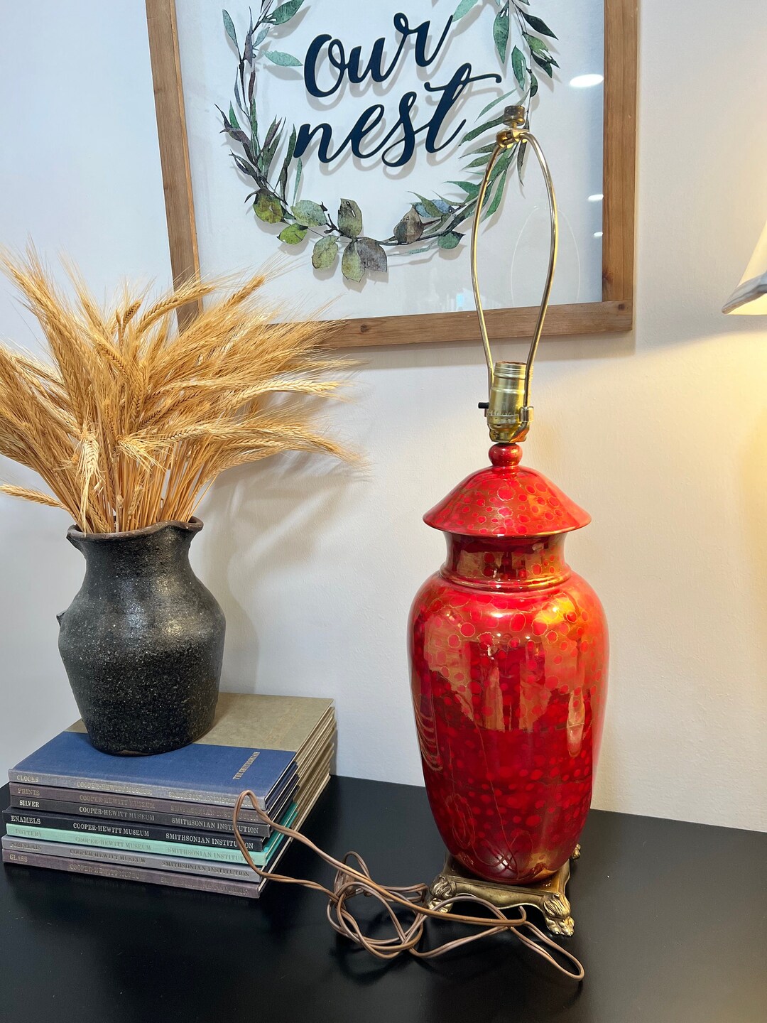 Vintage Red and Gold Ginger Jar Style Table Lamp Etsy