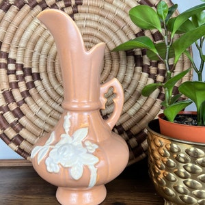 Vintage Weller Peach Cameo Rose Pottery Pitcher or Vase