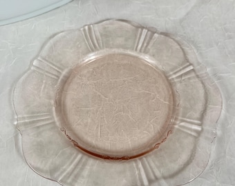 Juego de 5 platos de cristal rosa vintage de la época de la Gran Depresión, marca MacBeth-Evans, modelo American Sweetheart.