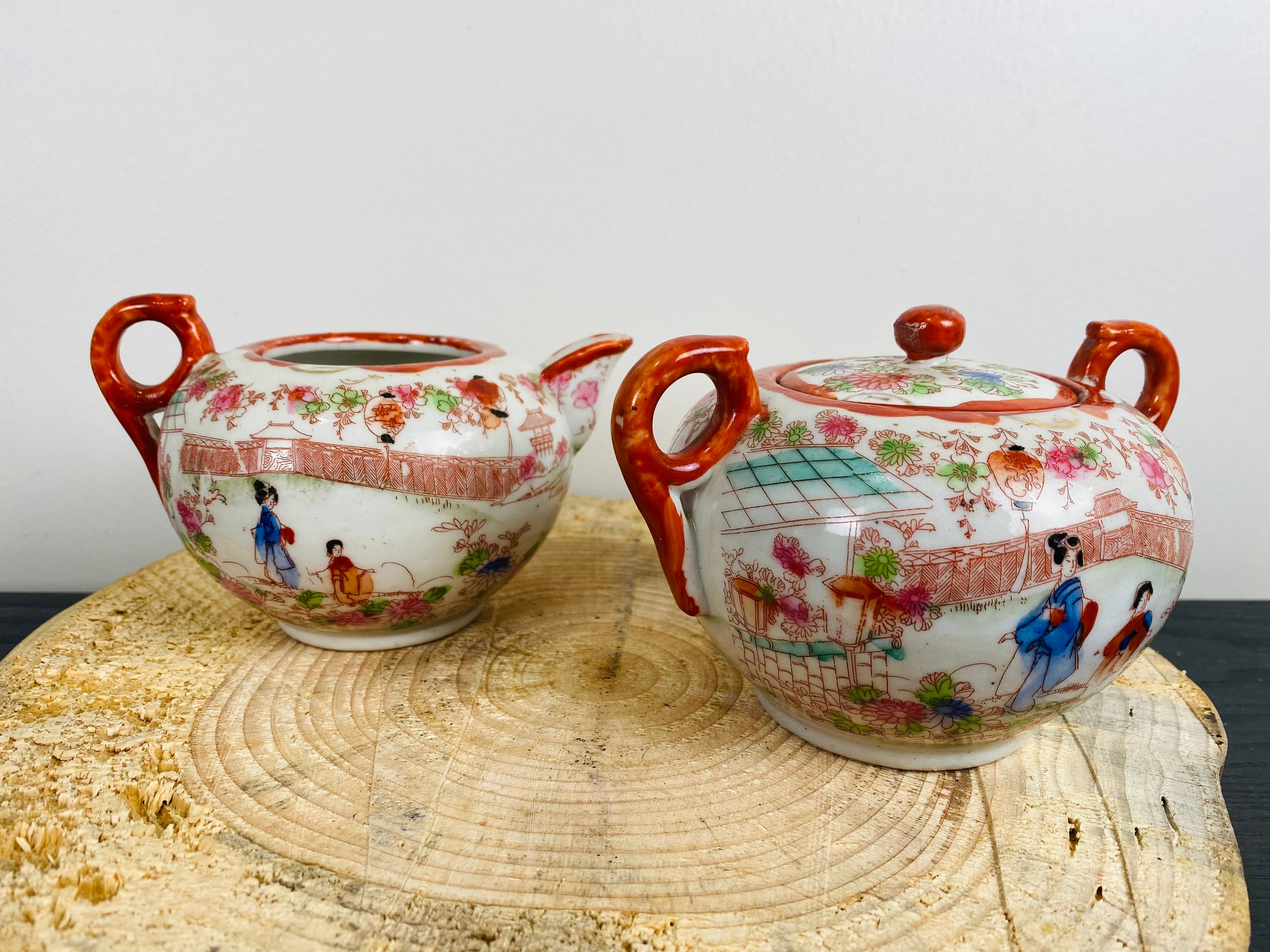 Vintage Geisha Girl Chinoiserie Tea Set Sugar Bowl and Etsy