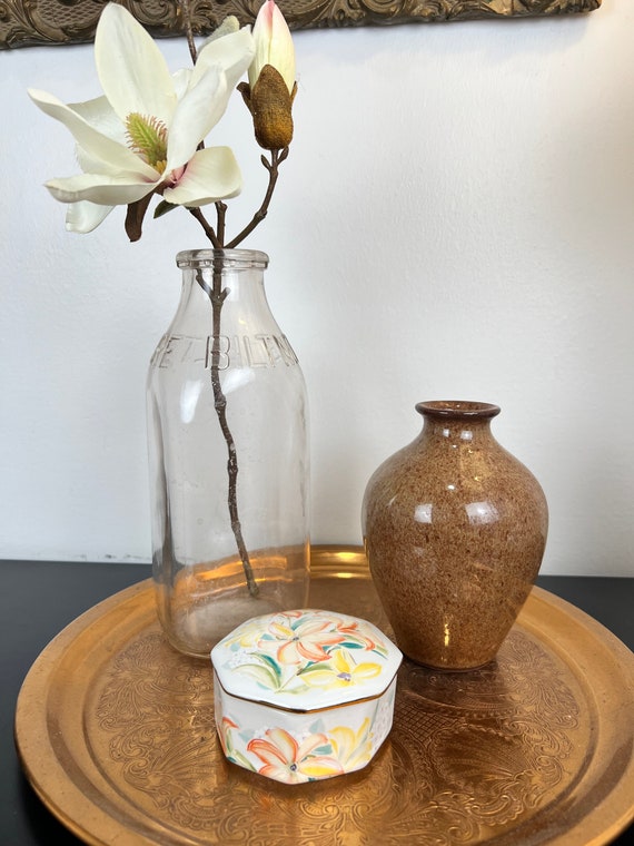 Vintage Jewelry Dish Trinket Jar, Floral Design K… - image 7