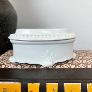 Vintage white porcelain ornate Victorian jewelry ring dish or trinket box