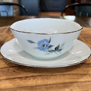 Vintage Noritake China Sylvia Gravy Boat, white with blue flower