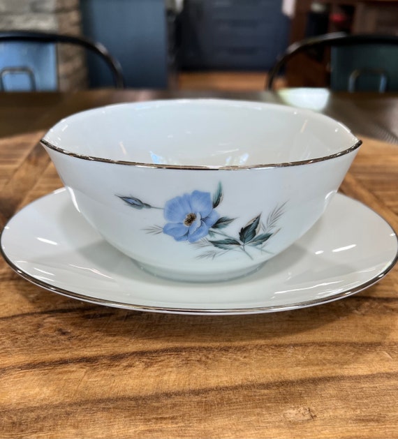 Vintage Noritake China Sylvia Gravy Boat, White With Blue Flower