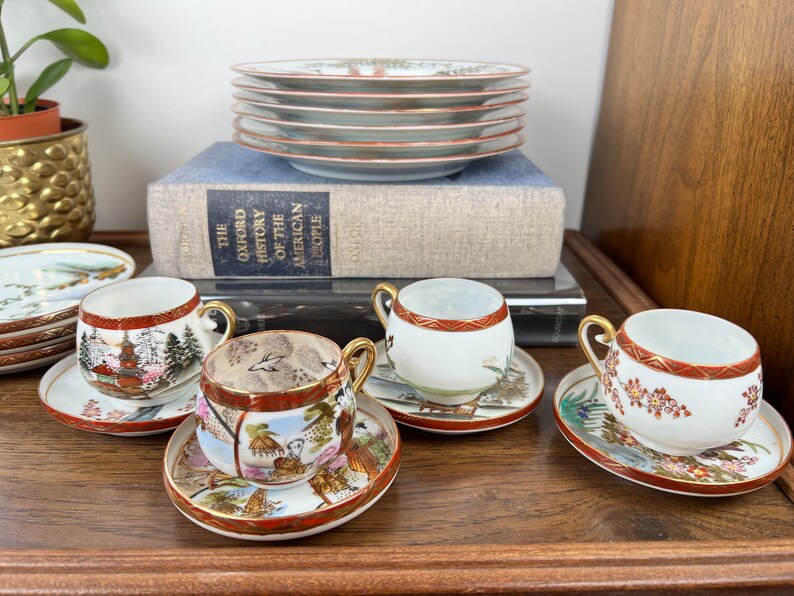 Japanese Kutani China Tea Set With Lithophane Geisha Etsy