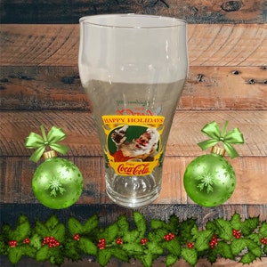 Vintage Happy Holidays Coca Cola Coke Christmas Tumbler Drinking Glass, 1997