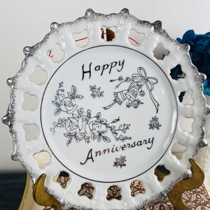 Vintage Norleans Happy Anniversary Plate, Silver 25th Wedding Anniversary Gift